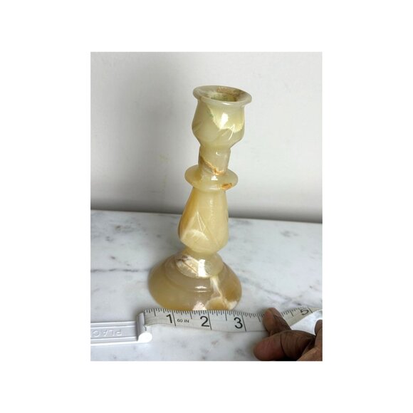 Vintage Hand-Carved Alabaster  Decorative Rock Candlestick Holder, Taper Candle,